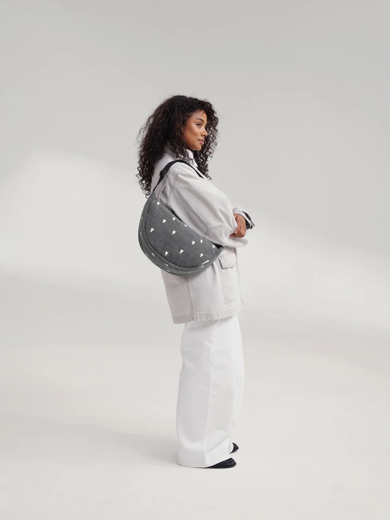Denim Adult Fanny Pack | Grey Hearts - Image 2