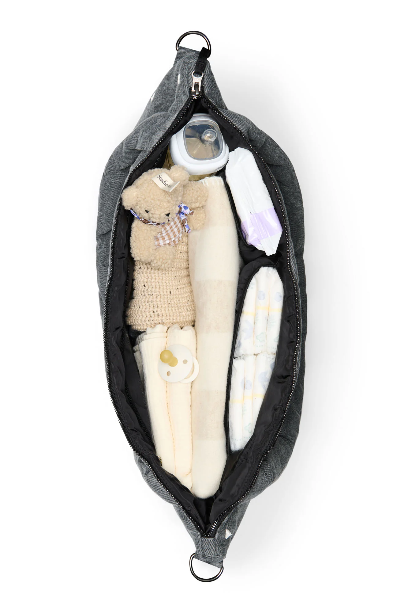 Denim Diaper Bag | Grey Hearts - Image 10