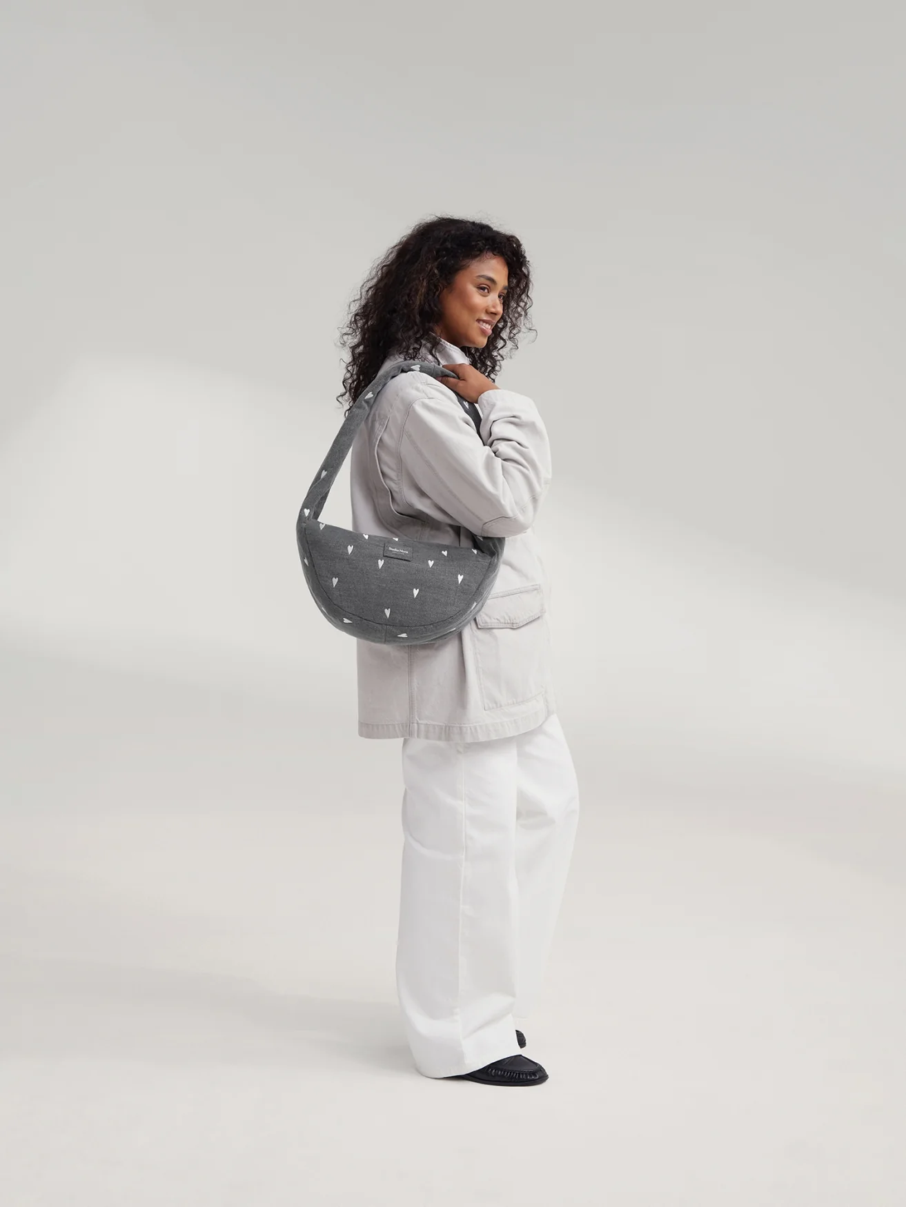 Denim Mini Cross Body Bag | Grey Hearts - Image 2