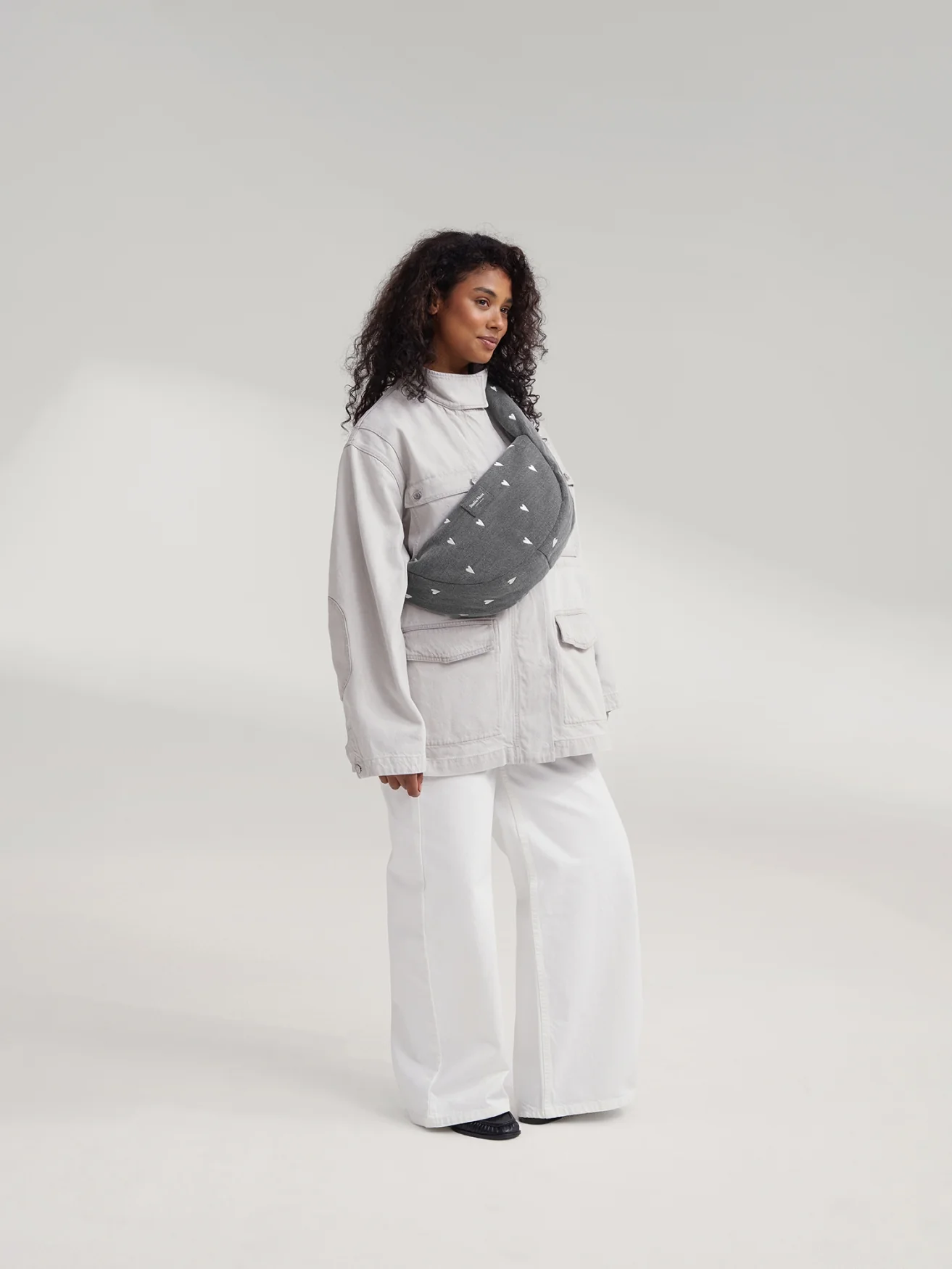 Denim Mini Cross Body Bag | Grey Hearts - Image 3