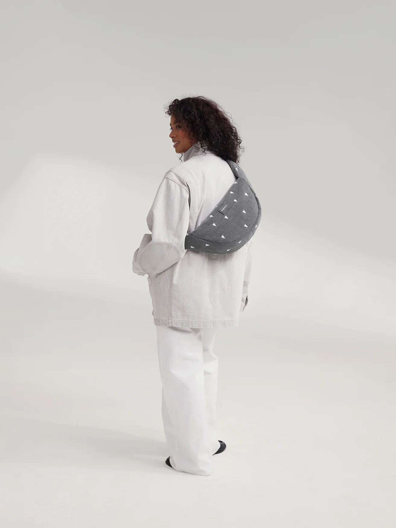 Denim Mini Cross Body Bag | Grey Hearts - Image 9