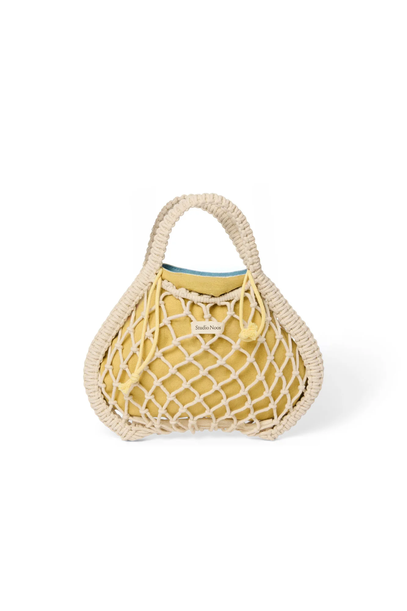 Blue-Yellow Reversible Insert | Natural Macramé Mini Handbag with - Image 4