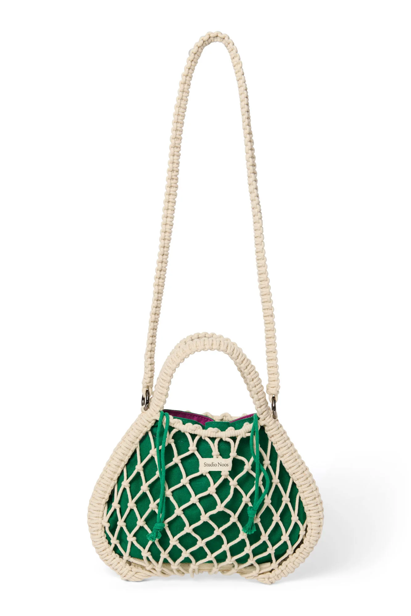 Purple-Green Reversible Insert | Natural Macramé Mini Handbag with - Image 5