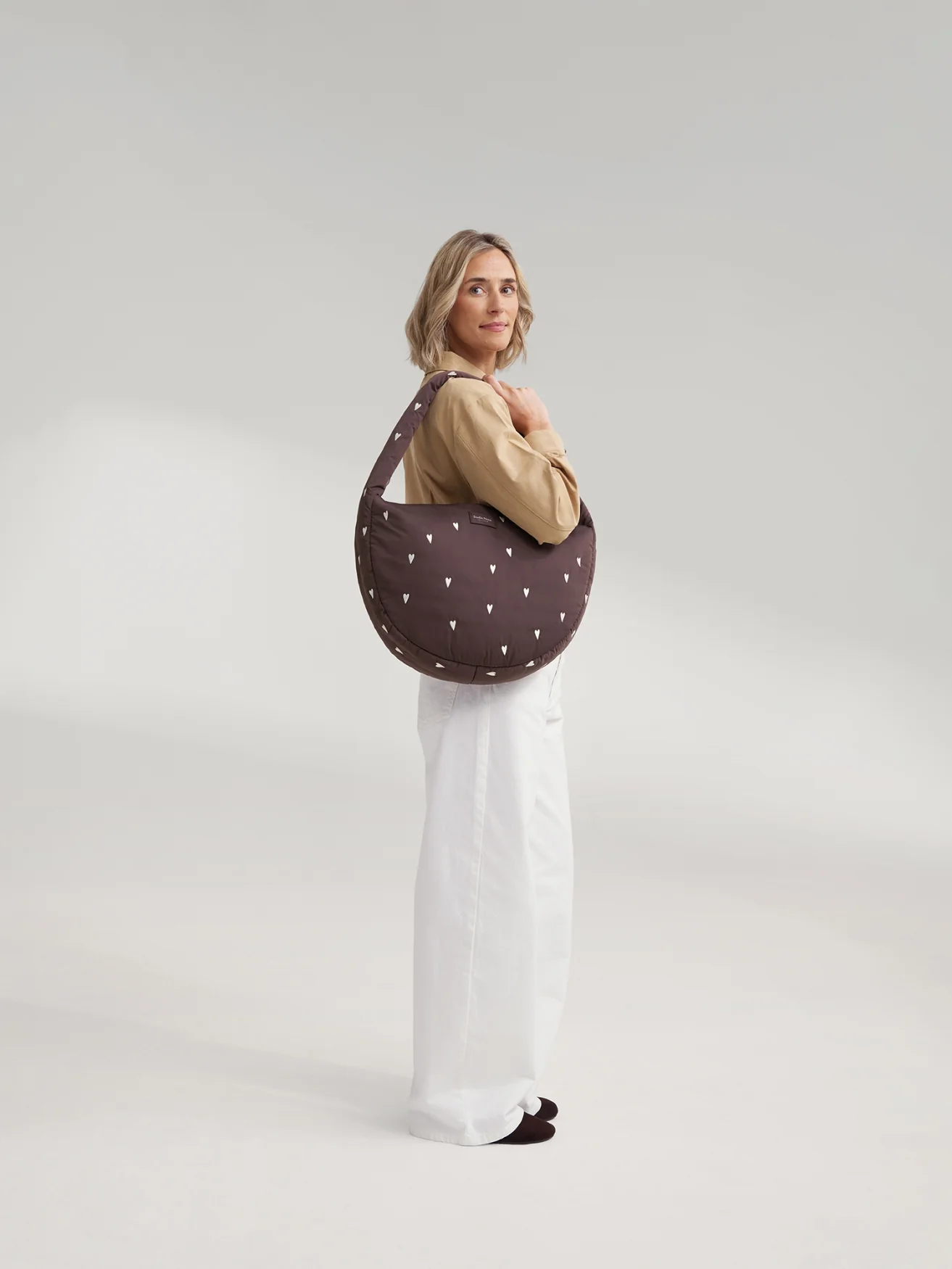 Puffy Cross Body Bag | Brown Hearts - Image 2