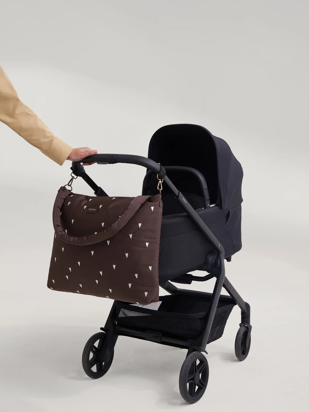 Puffy Diaper Bag | Brown Hearts - Image 3