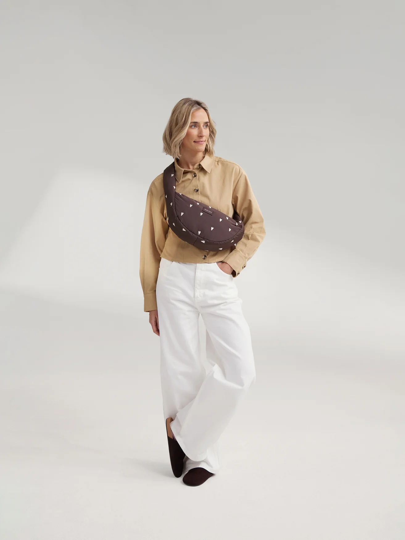 Puffy Mini Cross Body Bag | Brown Hearts - Image 4