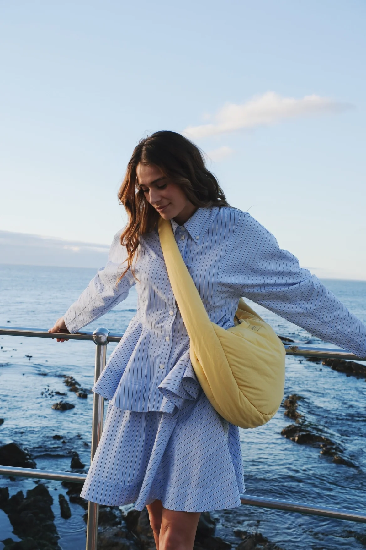 Textured Puffy Cross Body Bag | Butter Yellow - Image 3