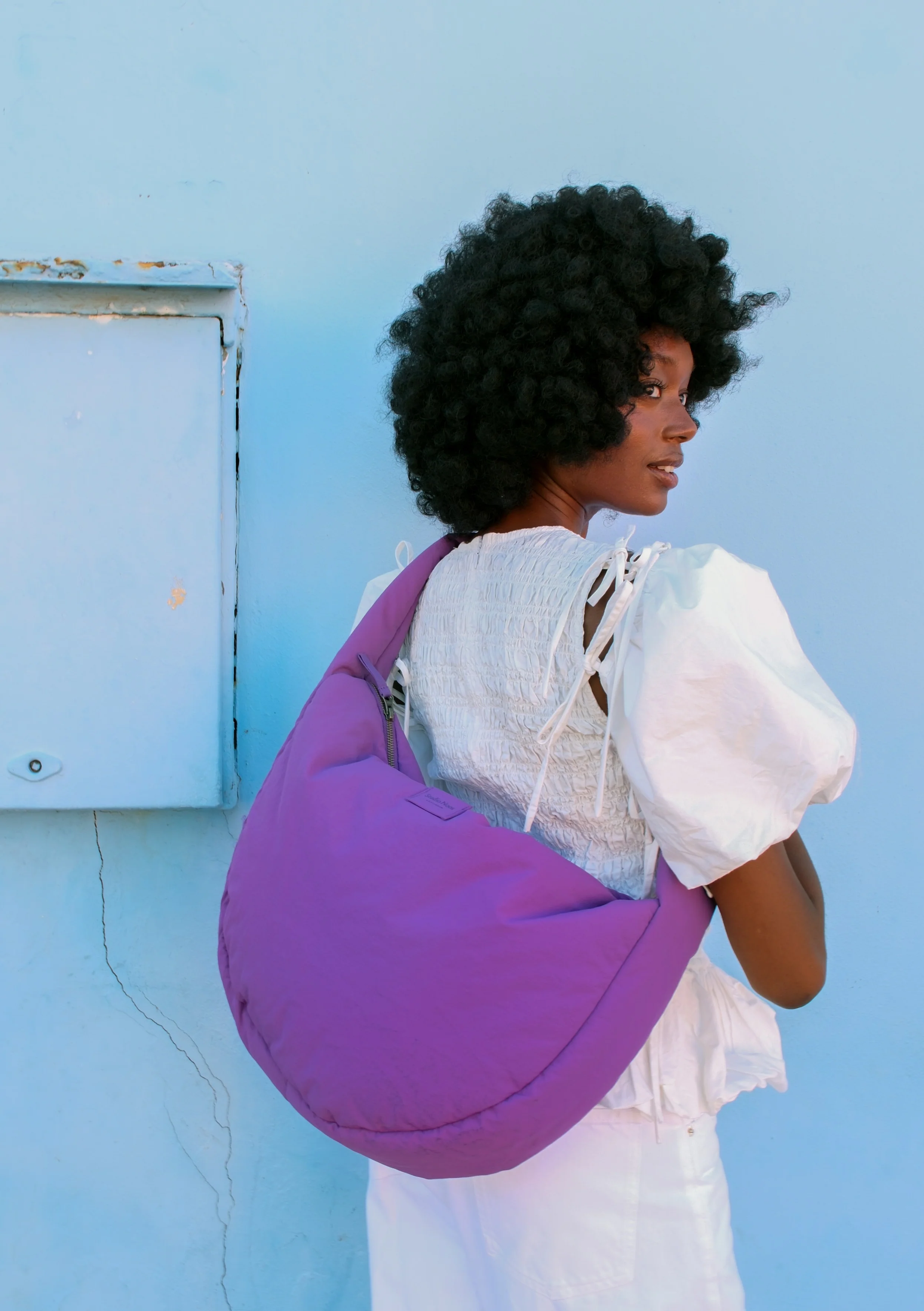 Textured Puffy Cross Body Bag | Purple - Image 2